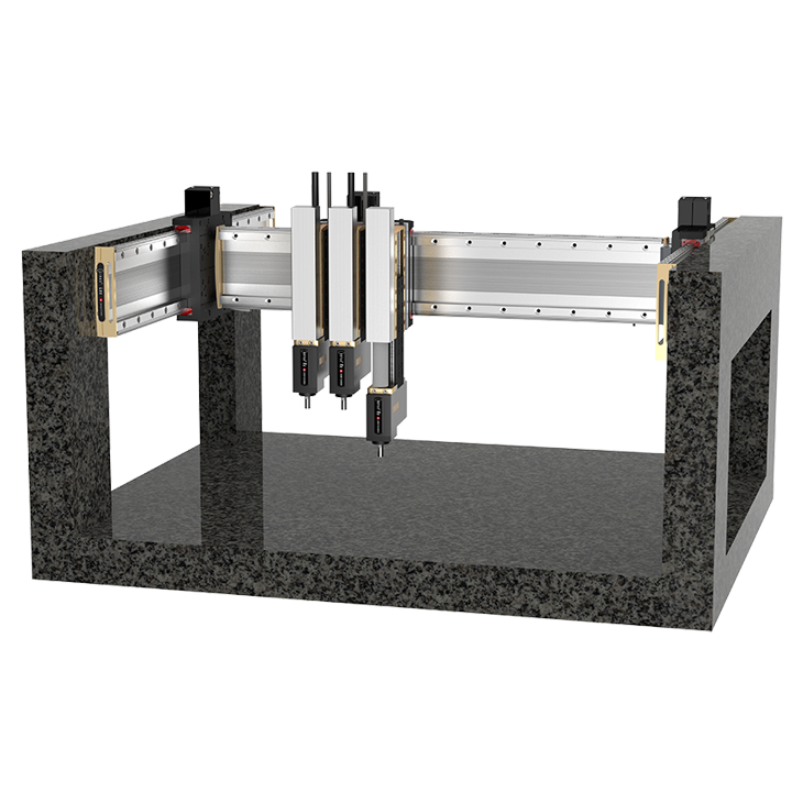 Gantry Jenny Science hochkant mit LINAX® Linearmotoren, elektrischen Schlitten ELAX® und ROTAX® Drehachsen